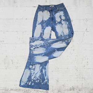 Moda Luxe Bleached Wash High Waisted Flare Retro Boho Wide Leg Jeans Size 10